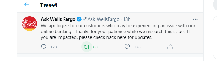Well Fargo apologizes for online banking outage
